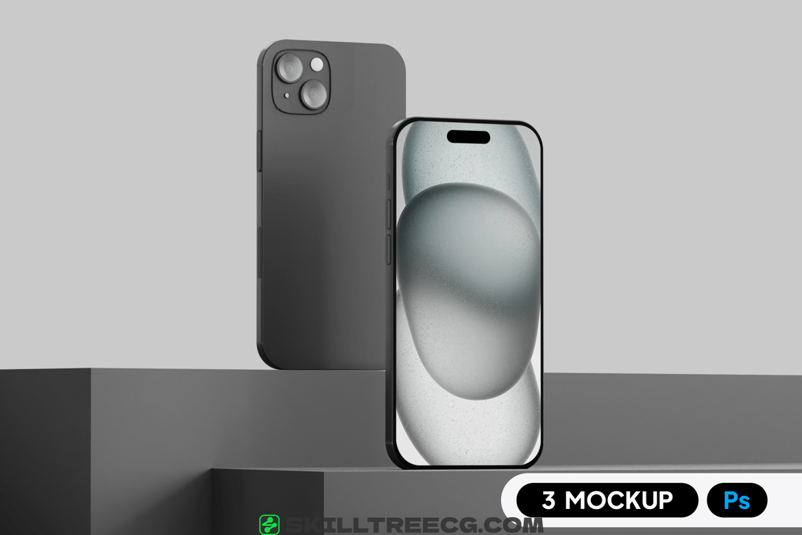 Elegant Black iPhone 15 Mockup（525306）-技能树